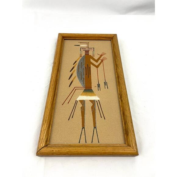 VTG Native American Navajo Sand Painting Wooden Framed 6.5"x13" - Picture 8 of 12